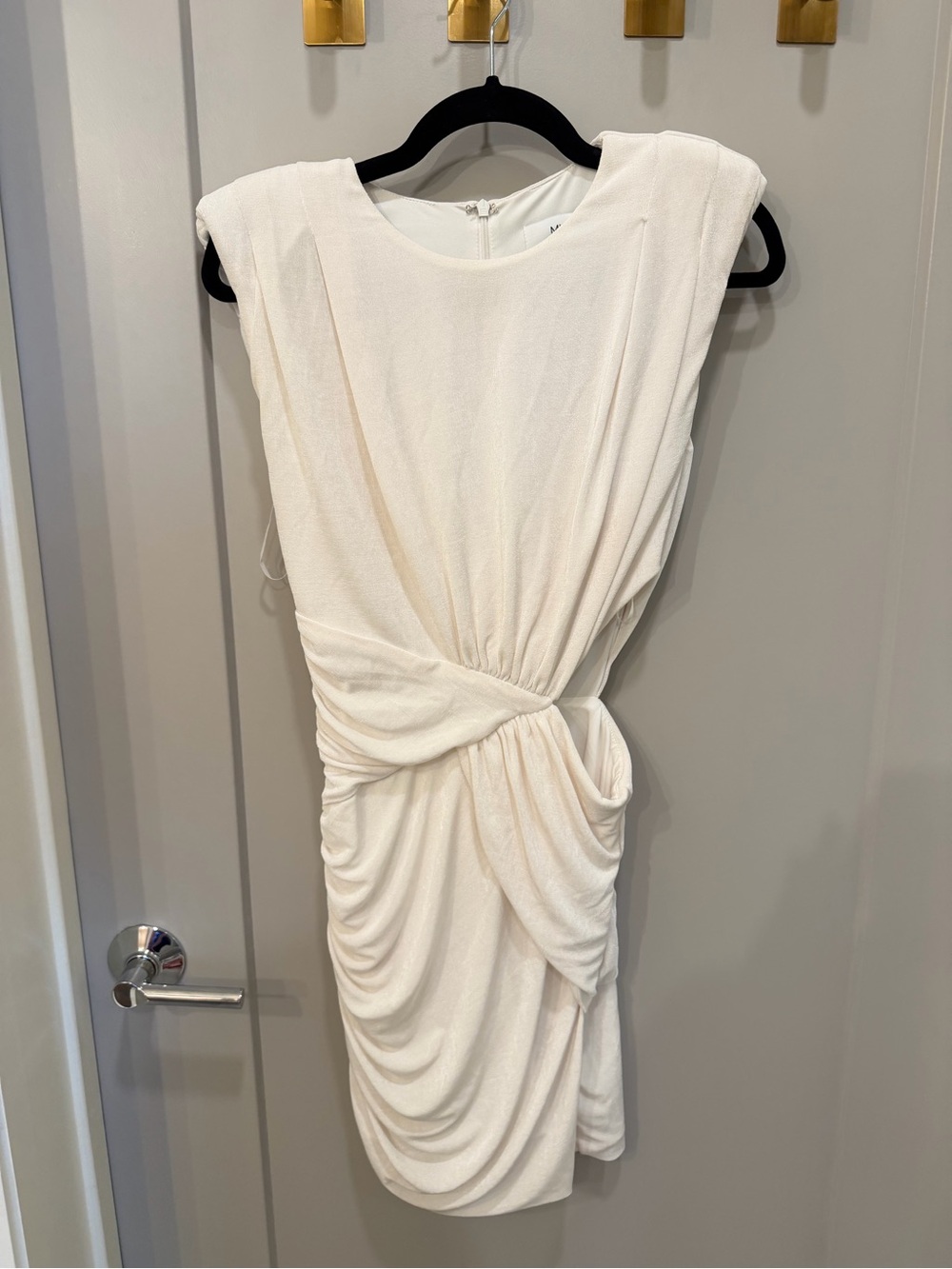 MISHA COLLECTION Cream Twisted Draped Mini Dress